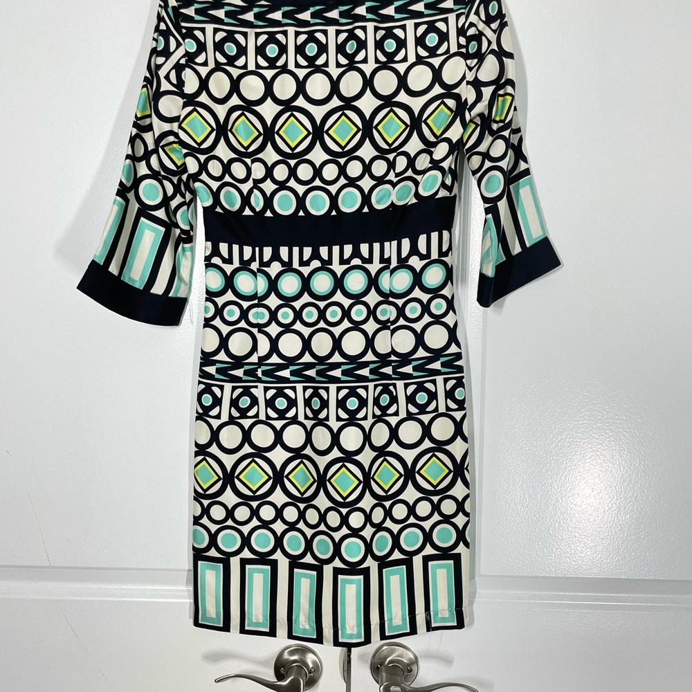 Milly 100% Silk Geo Print Elbow Sleeves Dress size 0 - Picture 9 of 14